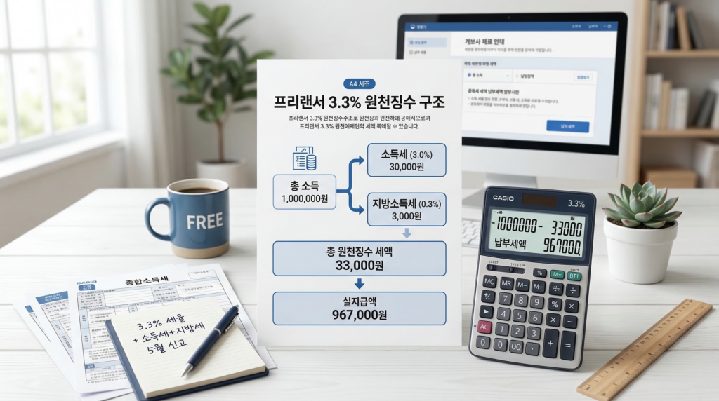 프리랜서 3.3% 세금 구조를 정리한 이미지