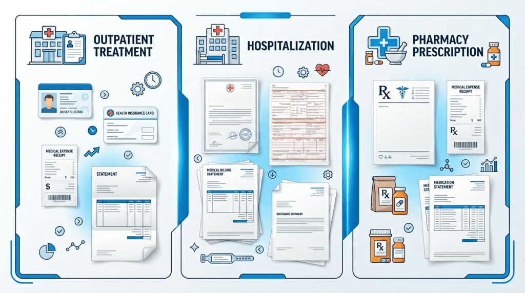 실손보험 청구 방법에 필요한 통원 입원 서류를 정리한 이미지