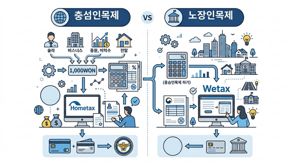 개인지방소득세 신고 방법에서 종합소득세와 차이를 정리한 이미지