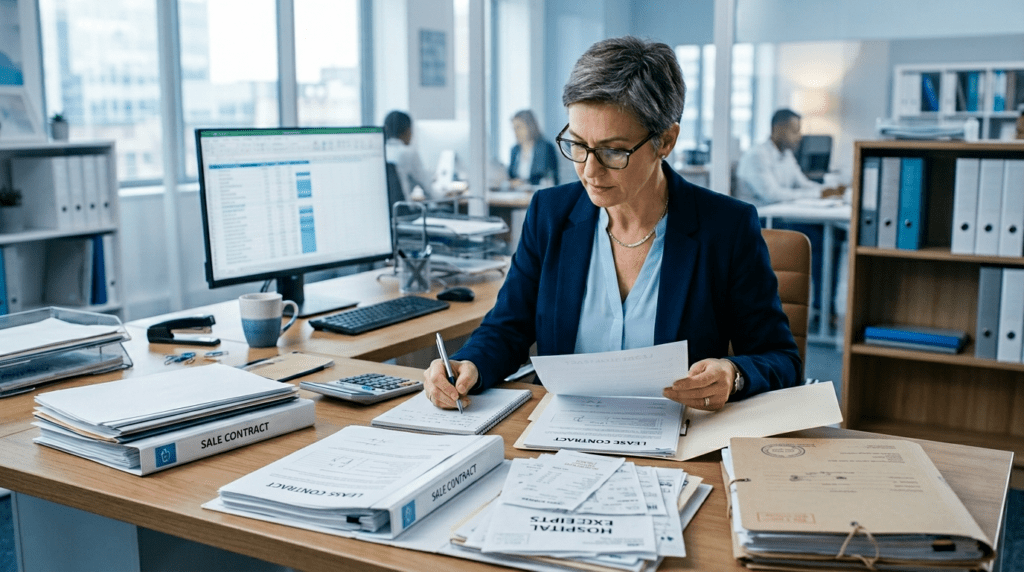 퇴직금 중간정산 서류를 준비하는 모습을 보여주는 이미지