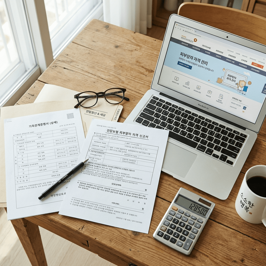 건강보험 피부양자 조건을 보여주는 건강보험 안내서와 가족 서류 썸네일 이미지