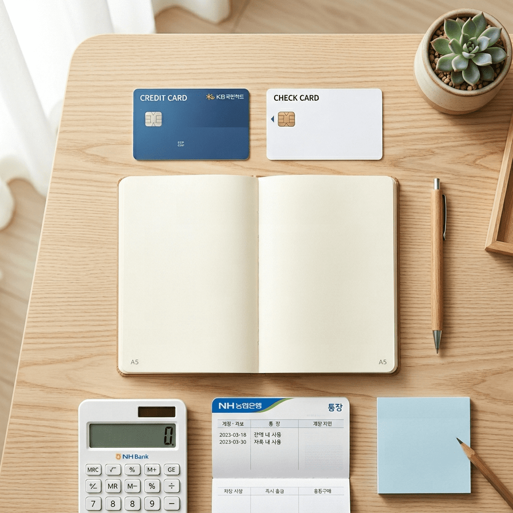 신용카드 체크카드 차이를 보여주는 비교형 경제 블로그 썸네일 이미지