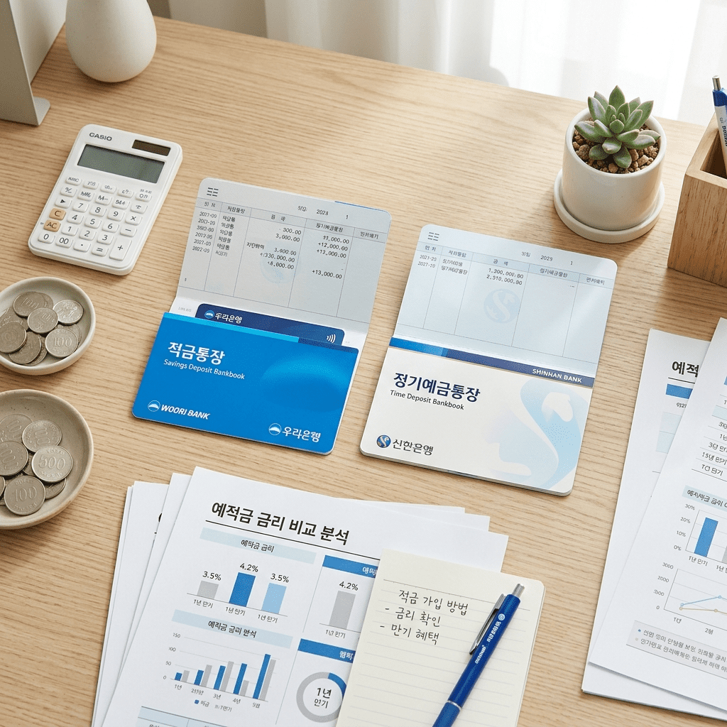 적금과 예금 차이를 보여주는 통장 비교형 경제 블로그 썸네일 이미지