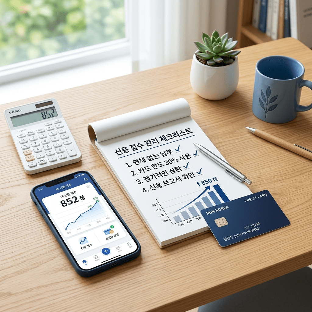 신용점수 올리는 법을 보여주는 신용카드와 상승 그래프 썸네일 이미지