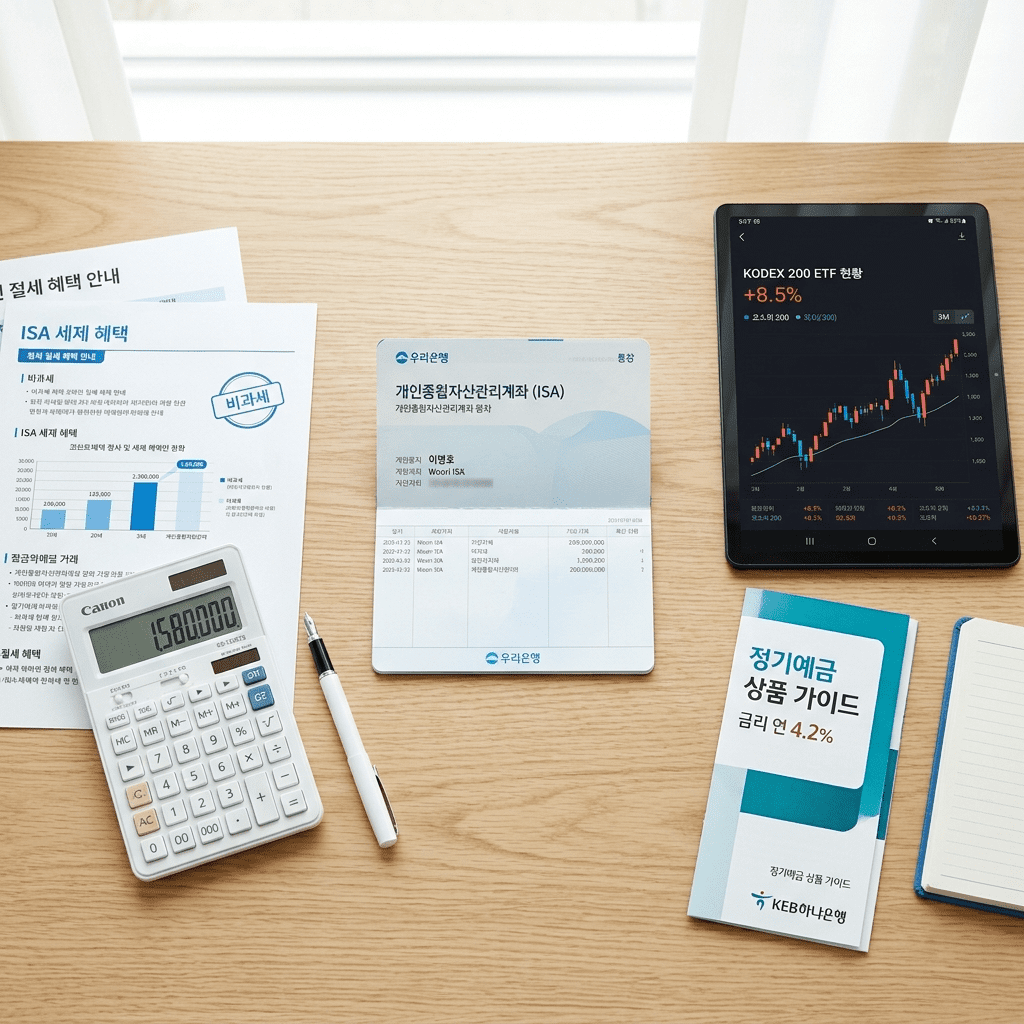 ISA 계좌 장단점을 보여주는 절세 서류와 통장 썸네일 이미지