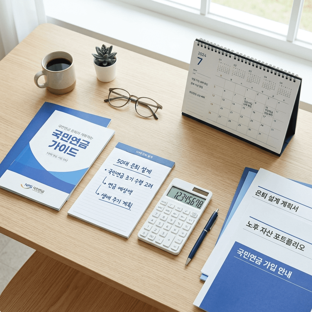 국민연금 조기수령 조건을 보여주는 연금 안내서와 계산기 썸네일 이미지