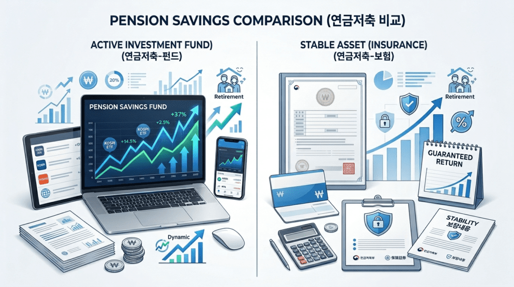 연금저축펀드 장단점과 연금저축보험 차이를 보여주는 이미지