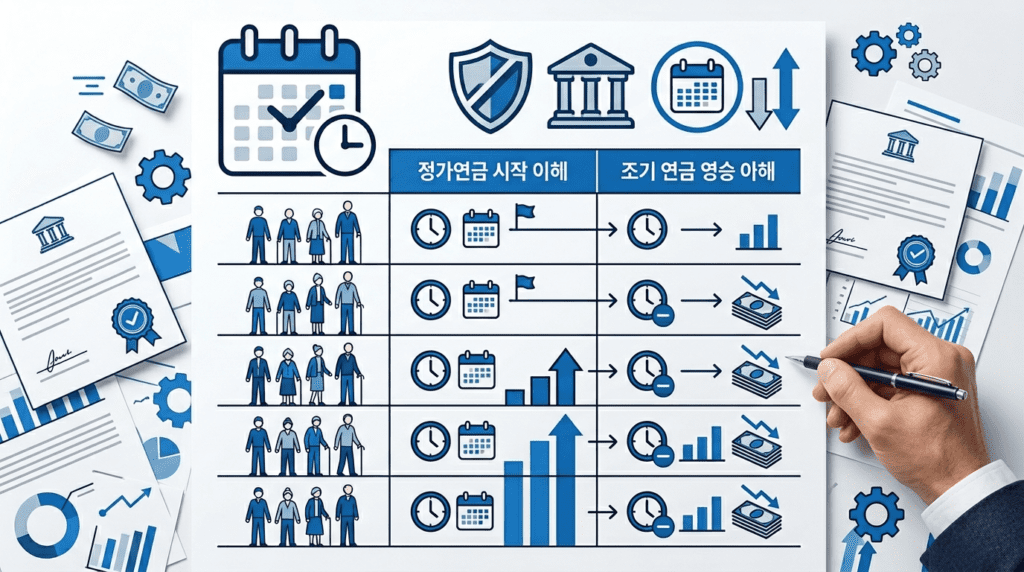 국민연금 조기수령 조건 중 출생연도별 나이를 설명하는 이미지