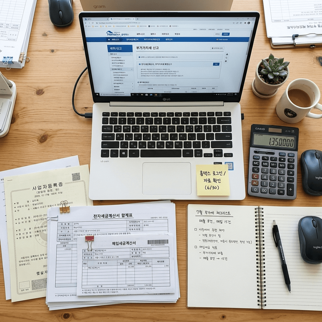 간이과세자 기준을 보여주는 사업자 서류와 계산기 썸네일 이미지