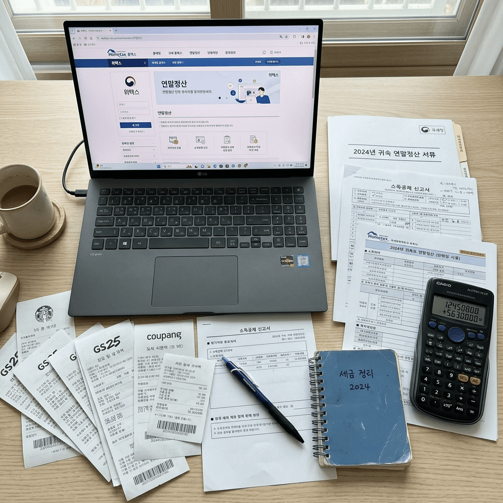 개인지방소득세 신고 방법을 보여주는 위택스와 세금 서류 썸네일 이미지