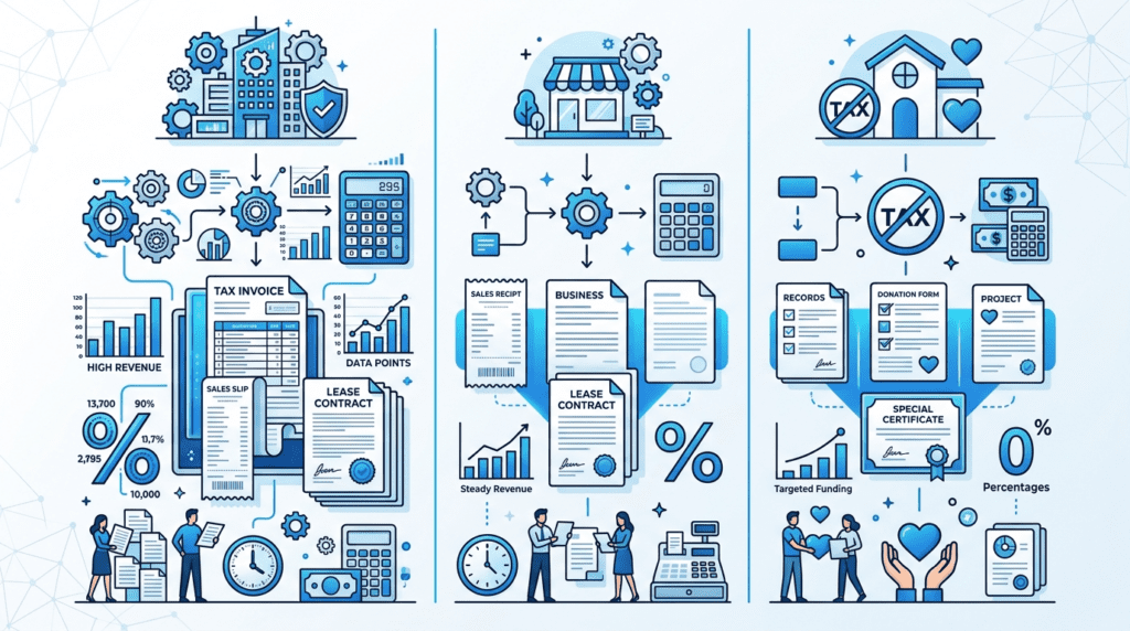 부가가치세 신고 대상에서 일반과세자와 간이과세자 차이를 정리한 이미지