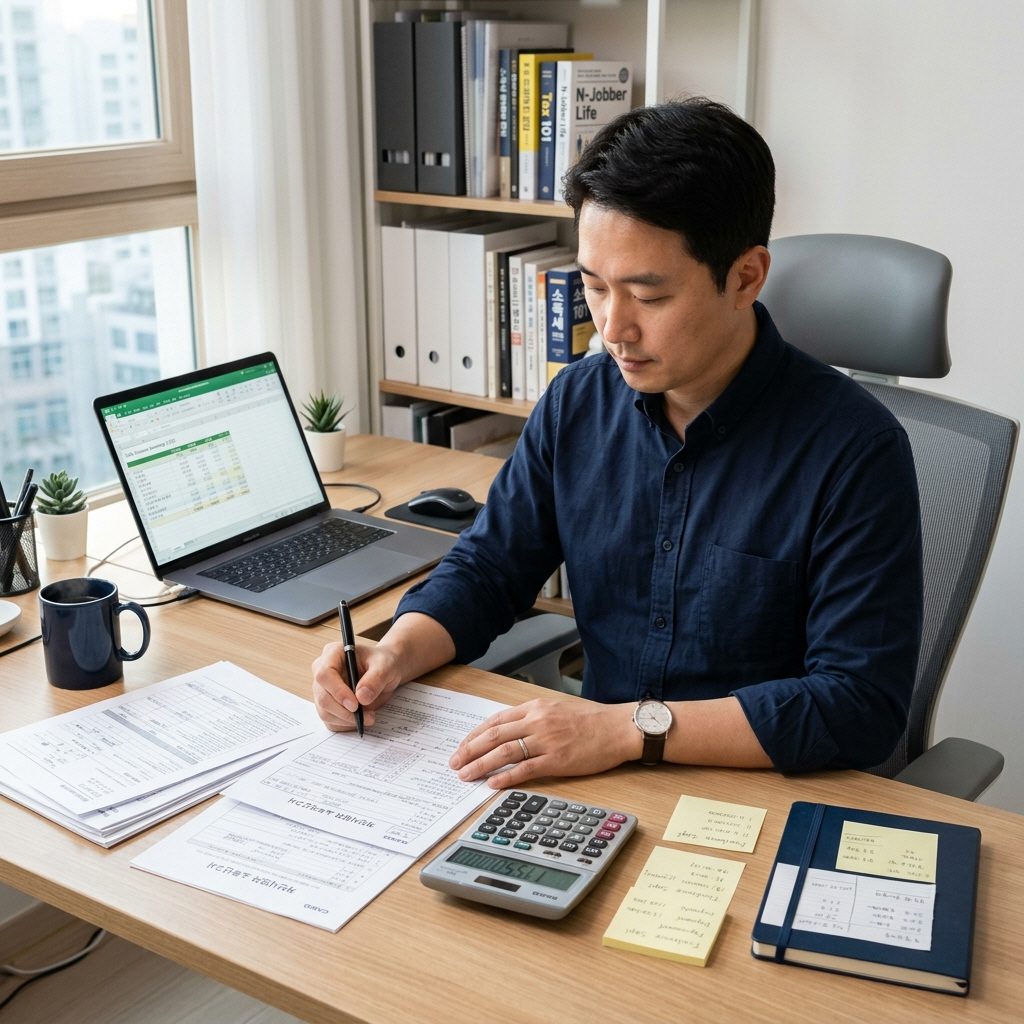 부업 종합소득세 신고 대상을 보여주는 세금 서류와 노트북 썸네일 이미지