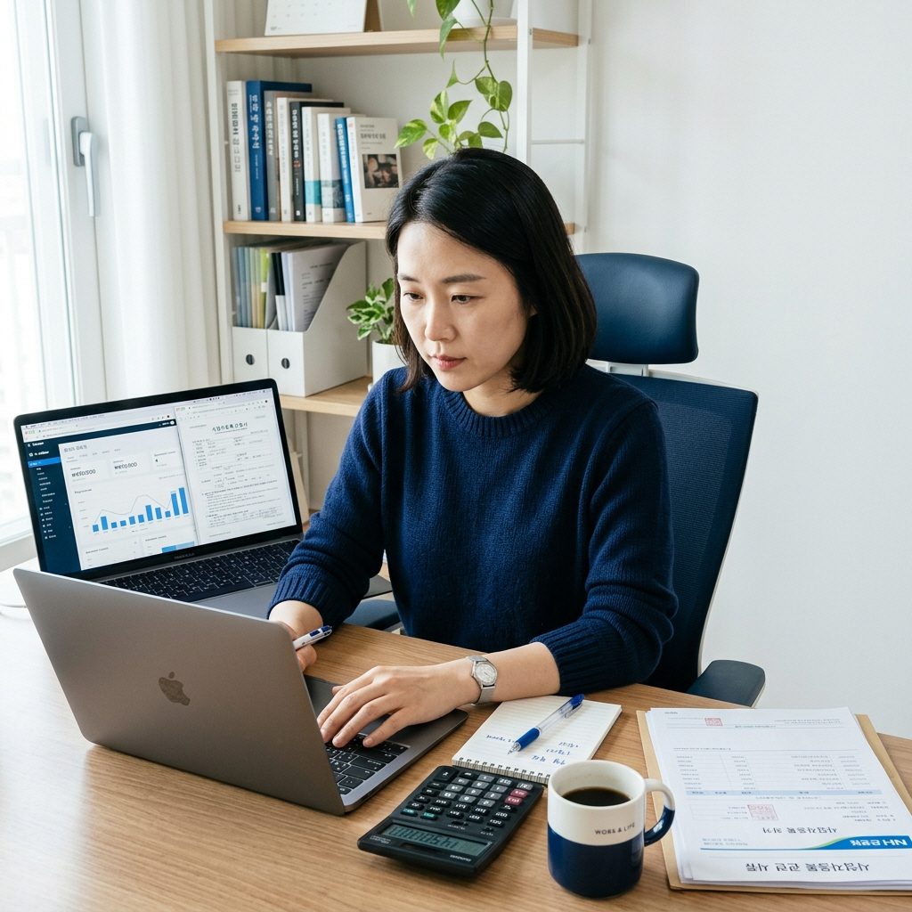 블로그 수익 사업자등록을 보여주는 노트북과 서류 썸네일 이미지