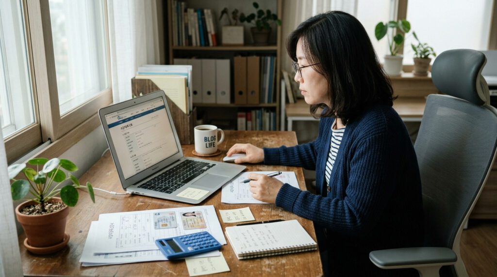 블로그 수익 사업자등록을 위해 홈택스 신청 화면을 확인하는 이미지