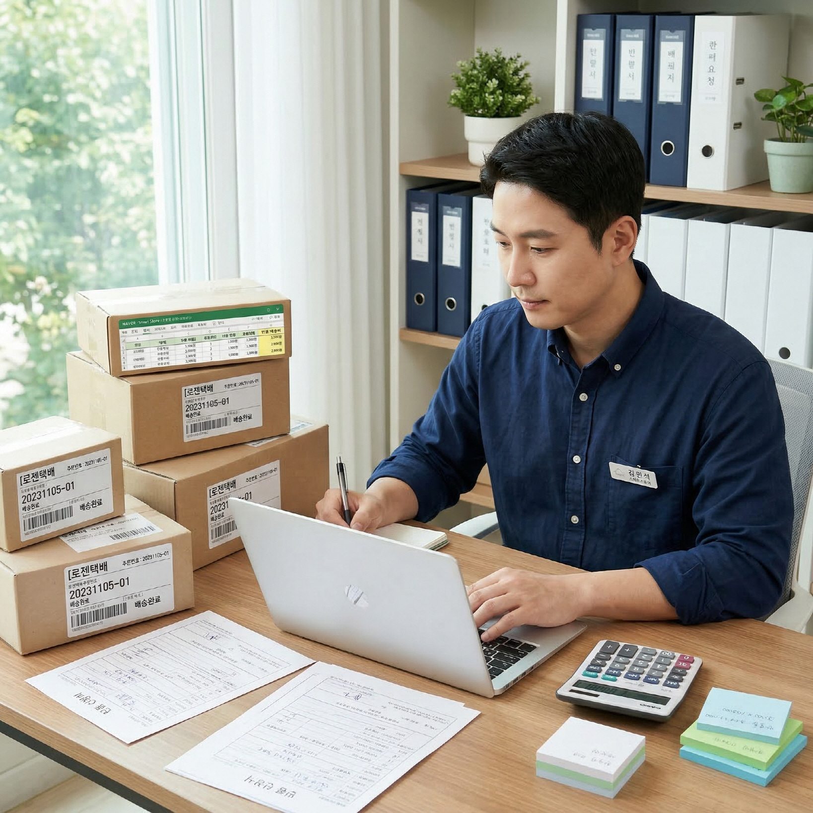 스마트스토어 반품비를 보여주는 택배 박스와 환불 서류 썸네일 이미지