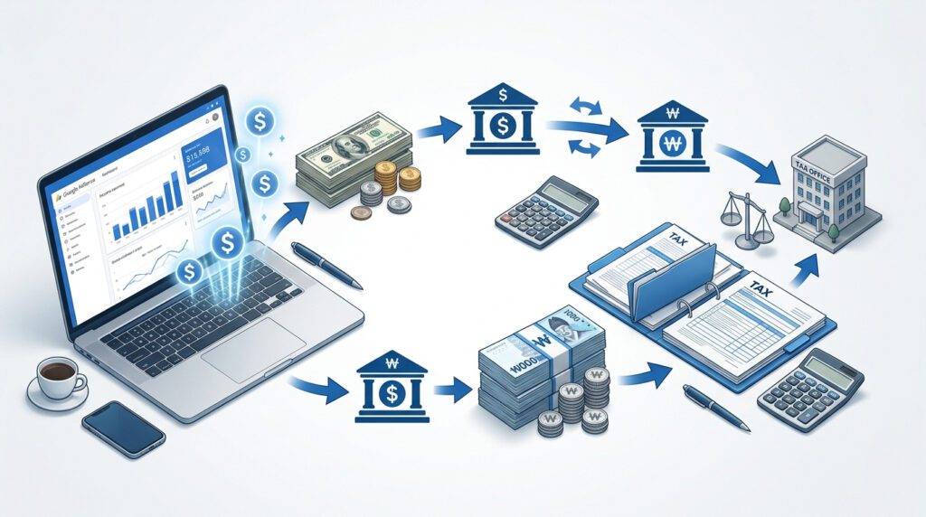 애드센스 수익과 환율 정리 흐름을 보여주는 이미지