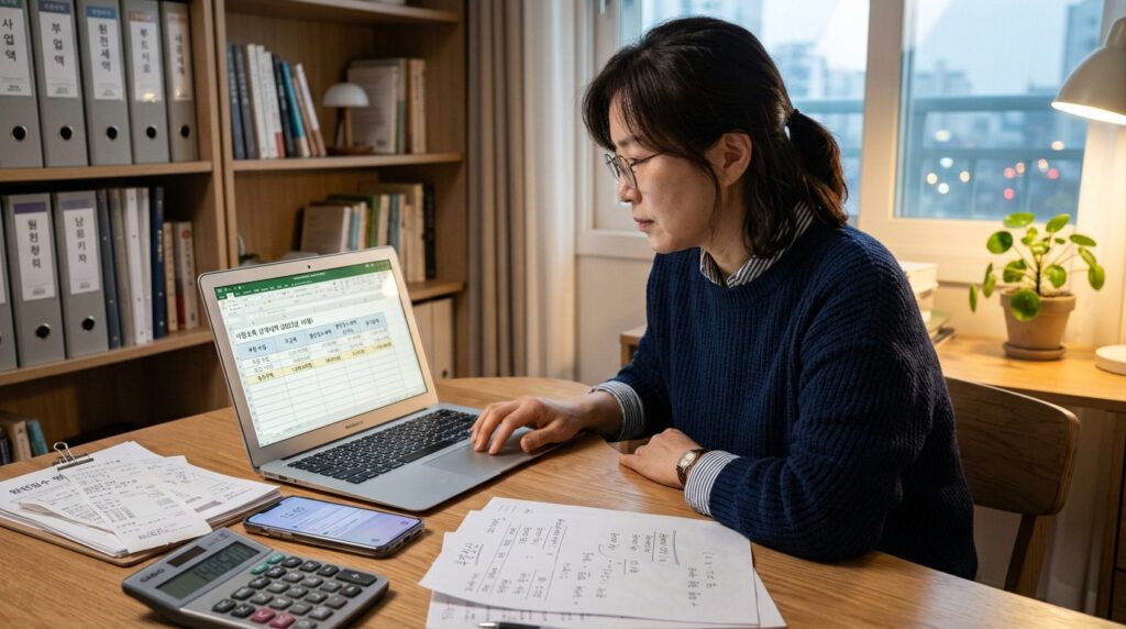 직장인이 부업 소득과 3.3 원천징수 내역을 확인하는 이미지