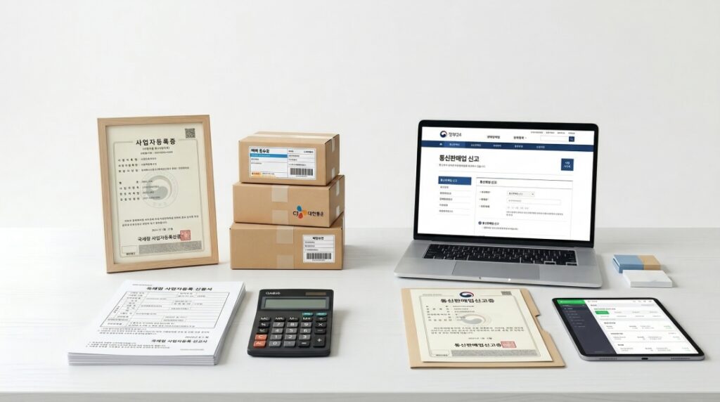통신판매업 신고 방법에서 사업자등록과 차이를 정리한 이미지