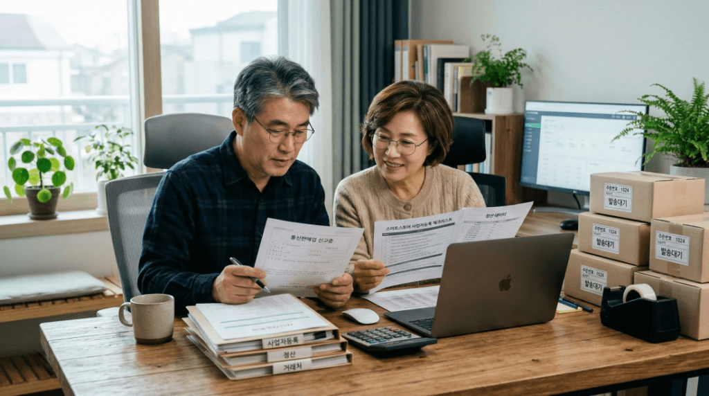 스마트스토어 사업자등록과 통신판매업 신고 체크포인트를 보여주는 이미지