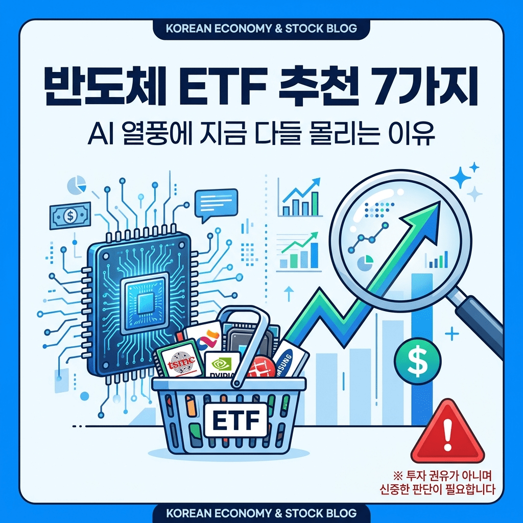 반도체 ETF 추천 7가지와 AI 열풍에 투자자들이 몰리는 이유를 정리한 반도체 투자 가이드 블로그 썸네일