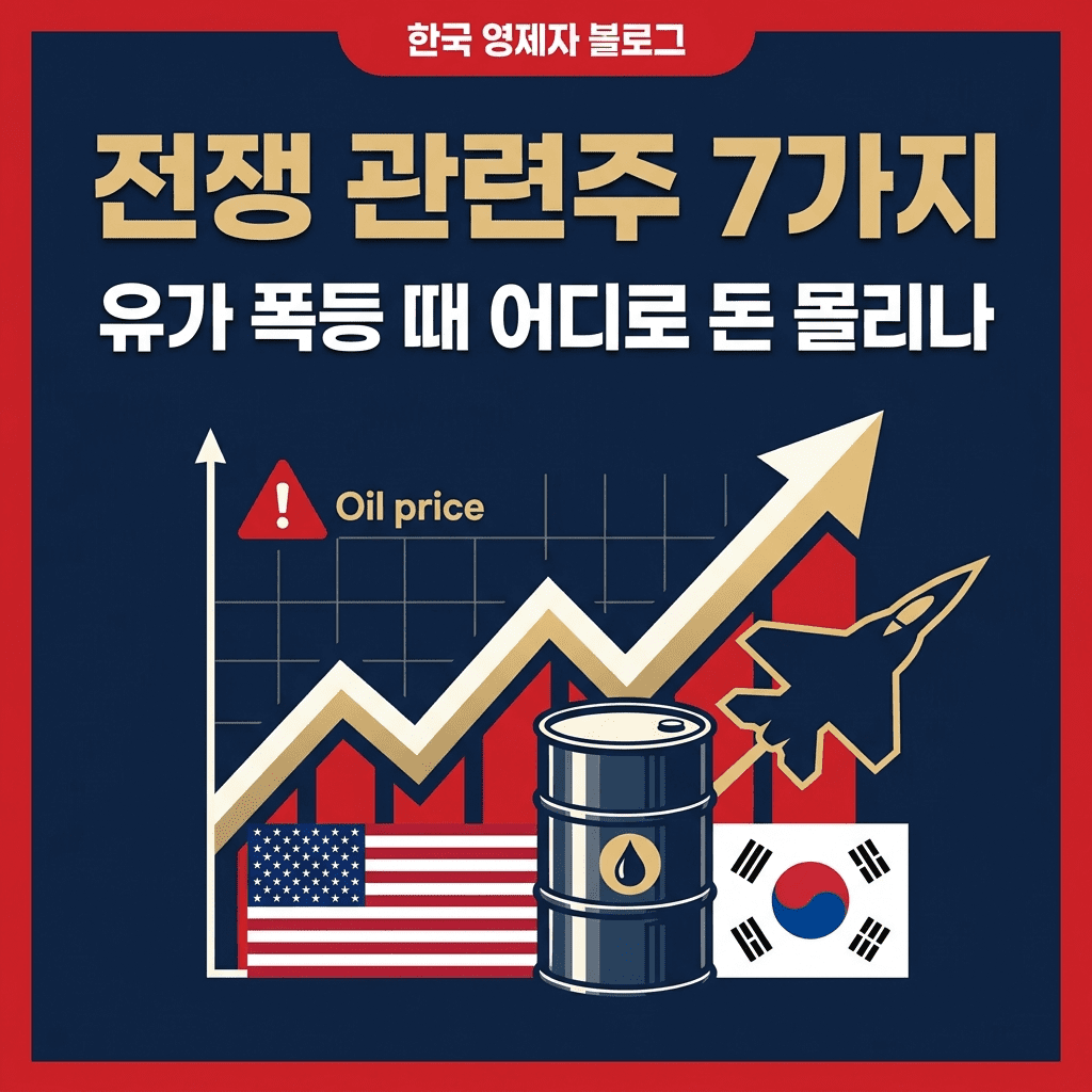 전쟁 관련주 7가지와 유가 폭등 시 자금이 몰리는 섹터를 정리한 긴급 투자 이슈 블로그 썸네일