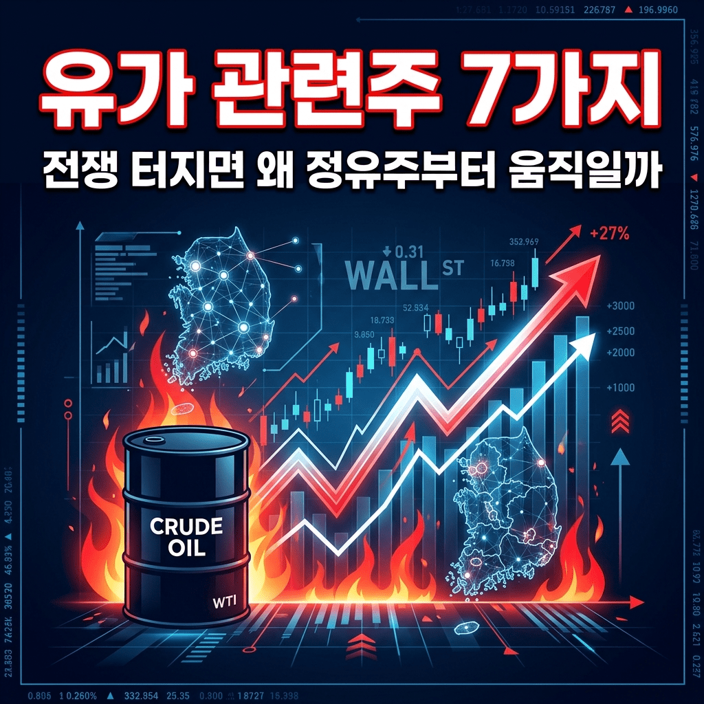 유가 관련주 7가지와 전쟁 발생 시 정유주가 먼저 움직이는 이유를 설명한 긴급 투자 이슈 블로그 썸네일