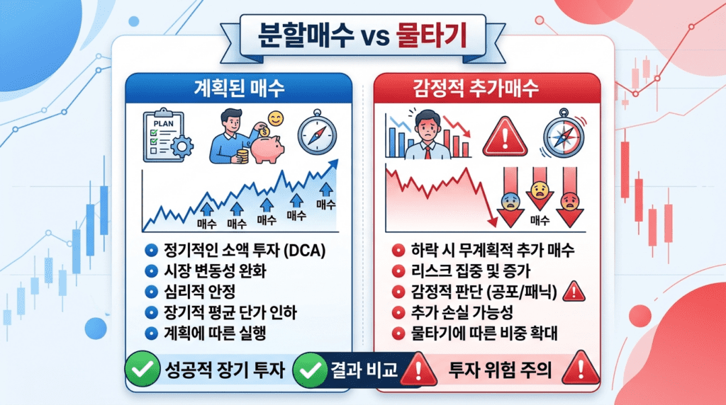 지속 가능한 분할매수 방법 정기 매수 현금 관리 단순한 규칙 핵심 전략을 정리한 인포그래픽