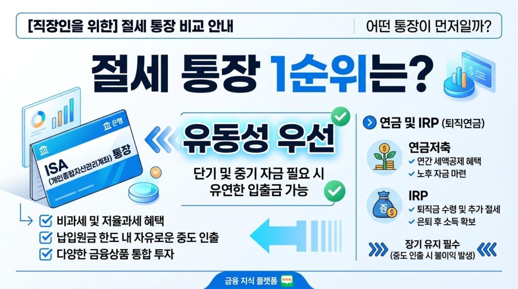 유동성을 기준으로 ISA를 절세 통장 1순위로 추천하는 인포그래픽