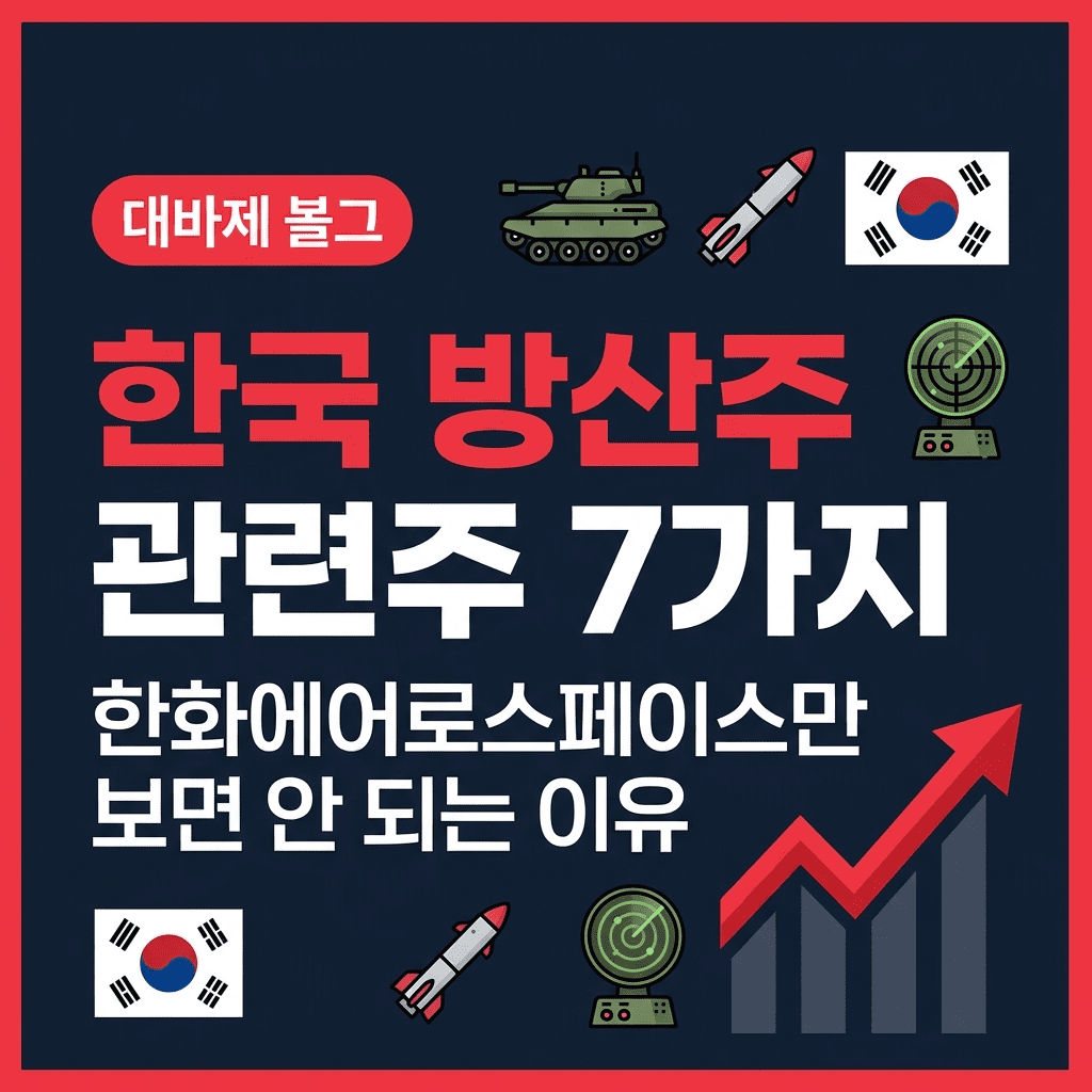 "한국 방산주 관련주 7가지와 한화에어로스페이스 외 다양한 방산 기업을 살펴봐야 하는 이유를 정리한 K-방산 투자 가이드 블로그 썸네일"