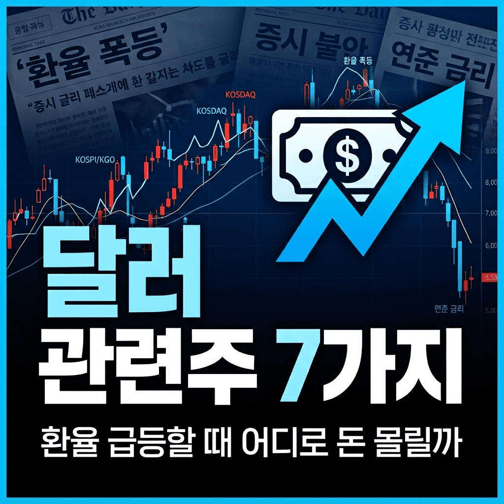 달러 관련주 7가지와 환율 급등 시 자금이 몰리는 수출주·반도체·자동차·조선 섹터를 정리한 투자 가이드 블로그 썸네일